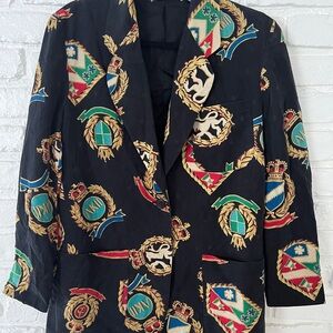80’s Anne Klein II Vintage Crest Motif Baroque Silk Blazer - XS